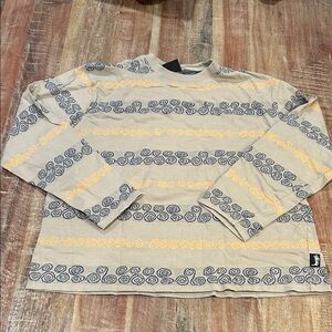 Stussy Vintage Swirl Stripe Long-Sleeve Crewneck Tee: Tan with Orange/Navy Print